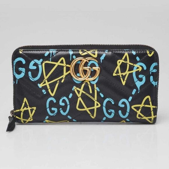 Gucci Handbags - Gucci Black Multicolor Quilted Leather Gucci Ghost Metalasse Zippy Wallet